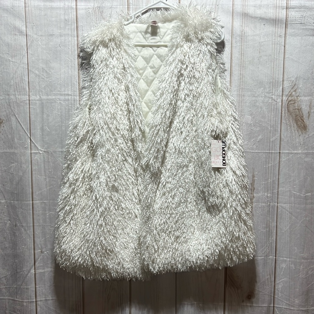 Plus size white faux fur vest